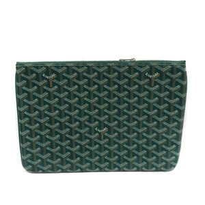 GOYARD Senna Clutch Bag Green Herringbone Canvas Shoulder